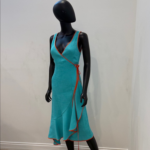 Diane Von Furstenberg Dresses & Skirts - DIANE VON FURSTENBERG Turquoise Wrap Dress Orange Trim trending Luxury DVF 2 NEW